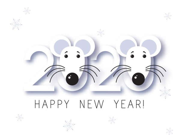 Мимимишная открытка на Новый год крысы 2020