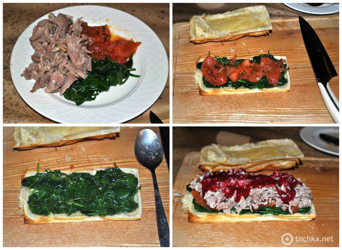 Как приготовить утку - Слоеный пирог со шпинатом и малиновым соусом