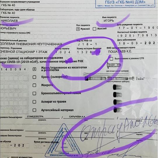 Результат тесту на COVID-19 Ігоря Ніколаєва