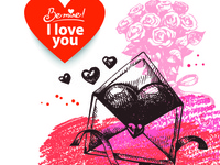 Рисованная открытка на День Св. Валентина 2015
