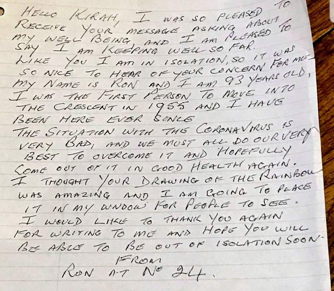 Маленькая девочка написала письмо соседскому дедушке, сидящему на карантине. Мы ревём