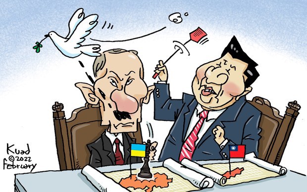 Карикатура: Си Цзиньпин отгоняет голубя мира от Путина