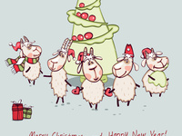 Веселая открытка с Новым годом овцы 2015