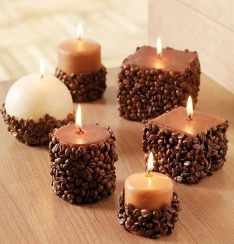 Прикраса свічок кавовими зернами