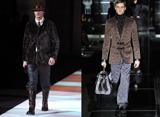 Штани з колекції Армані (ліворуч) та Дольче і Габбана (праворуч)