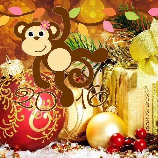 Прикольные открытки к Новому году обезьяны 2016