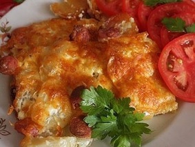 Запеканка с сосиской и картошкой