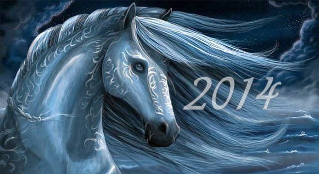 Красивая открытка на год синей лошади