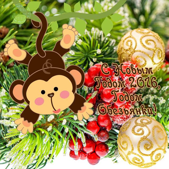 Милые открытки к Новому году обезьяны 2016
