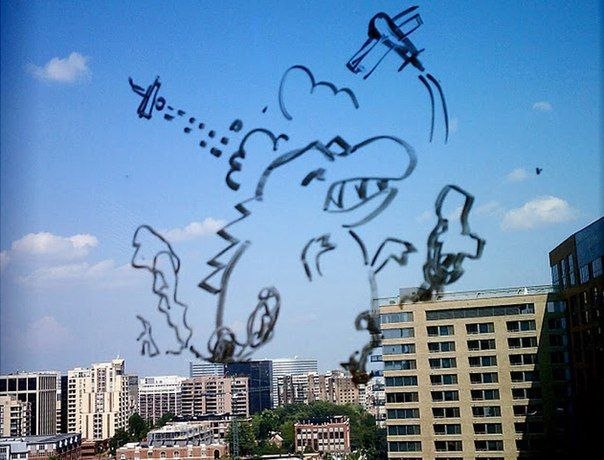 Смешные рисунки на окнах от Гаррета Миллера