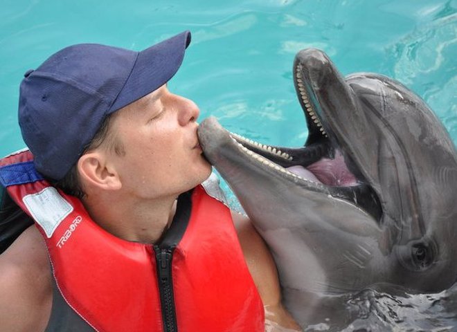 Олег Ляшко резвился с дельфинами в Ялте