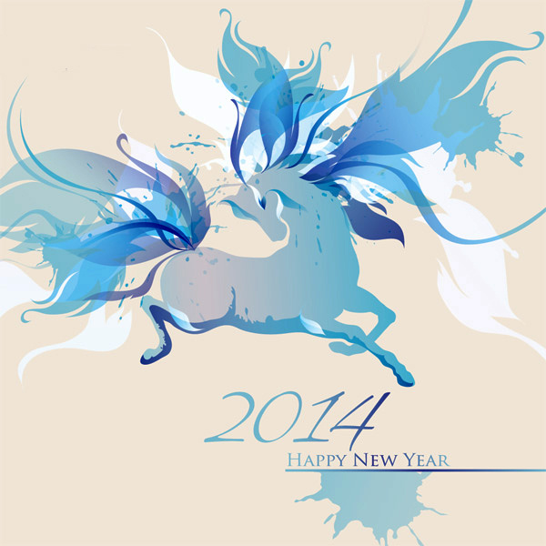 Нежные открытки на Новый год лошади 2014