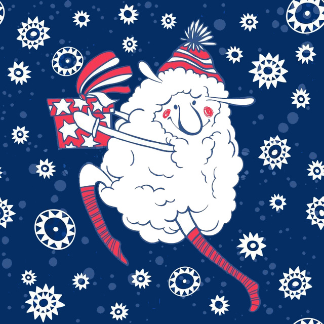 Глаумрная открытка с Новым годом овцы 2015