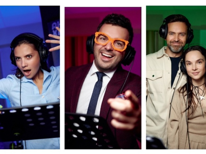 Григорій Решетнік, Антоніна Хижняк, Тімур та Інна Мірошниченко у дубляжі анімації «Щенячий патруль: Мегакіно»