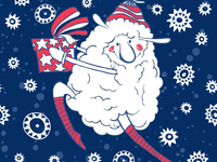 Глаумрная открытка с Новым годом овцы 2015