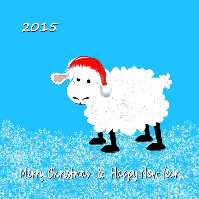 Милая открытка на Новый год овцы 2015