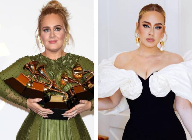 Адель до и после похудения (2017, 2021)