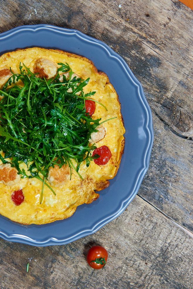 Омлет с рукколой и фрикадельками