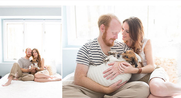 Новорожденная фотосессия с собачкой