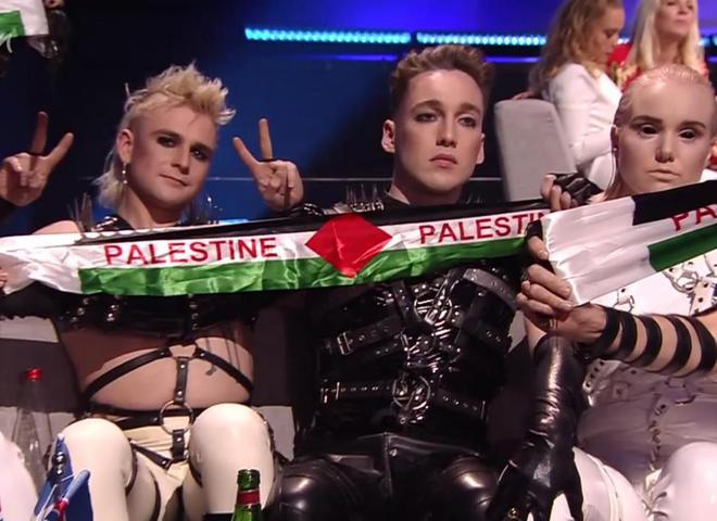 Hatari c флагом Палестины в финале Евровидения-2019