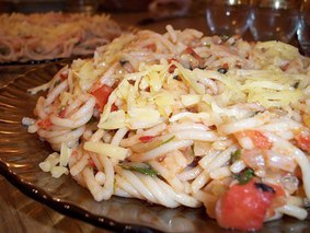 Спагетти с овощами и горчицей 