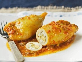 Кальмары, фаршированные креветками Кальмары, фаршированные креветками