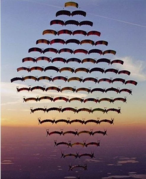 Зрелищный прыжок парашютистов